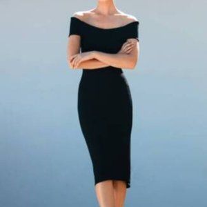 Dress the Population Claudette Textured Midi Dress - black, size medium